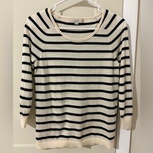 LOFT Black and White Striped Long Sleeve Sweater
